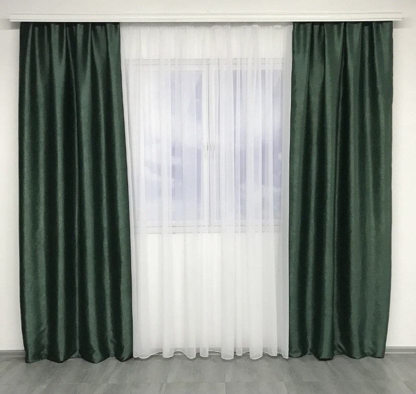 Комплект зелені штори із тканини блекаут 150*270см 2шт. Готові штори у спальню, зал, вітальню. Щільні штори