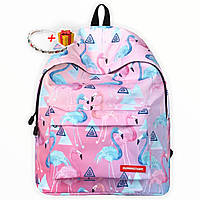 Городской и школьный женский розовый рюкзак с принтом фламинго