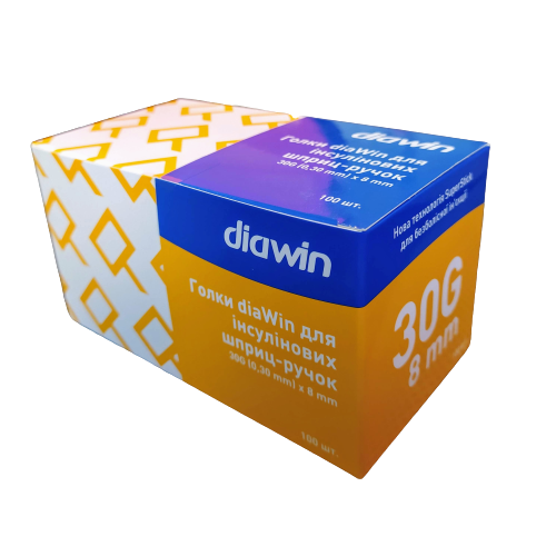 Стерильные иголки diaWin для инсулиновых ручек, 30G*8мм(0,30*8мм) 100шт. (6971227400017) - фото 1 - id-p1455405005