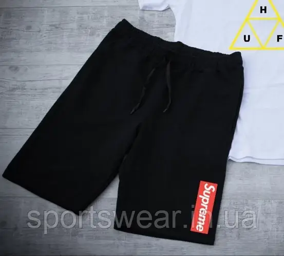 Чоловічі Шорти Supreme чорні Бриджі з принтом Supreme Суприм Капрі спортивні з кишенями Супрем