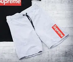 Чоловічі Шорти Supreme сірі, чорні Бриджі з принтом Supreme Суприм Капрі спортивні з кишенями Супрем
