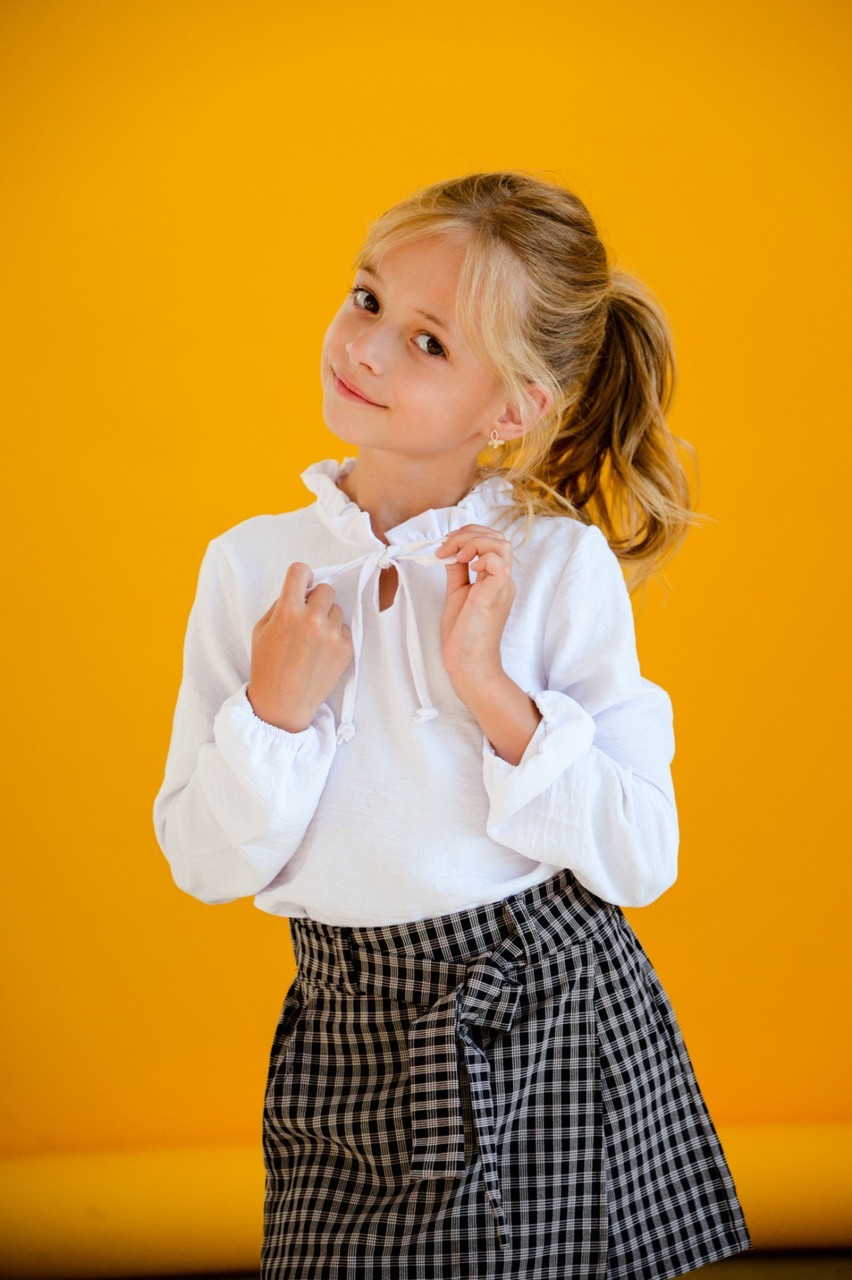 Блузка для дівчаток Жатка На зав'язках Від 116 до 140 розміру Білий Бавовна 44554 Papali Україна, фото 1