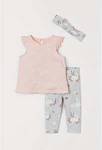 Дитячий костюм футболка, лосини і пов'язка Лебеді H&M р.80, 86, 92, 98см.