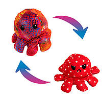 Плюшевый осьминог перевертыш Блестящий, мягкая игрушка осьминог настроение Красный в горошек (GA)