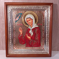 Икона Блаженная Матрона святая, лик 15х18 см, в светлом прямом деревянном киоте