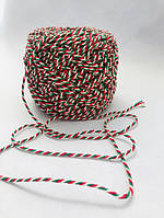Цветной шнур 100 м, декоративная нить для упаковки, красный с зеленым и белым