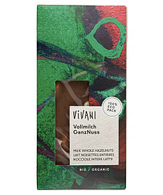 Шоколад молочний органічний з цільною ліщиною 100г, Vivani