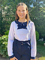 Блузка для дівчинки "Жабо", біла з синім обробкою,p, р-ри 30-40