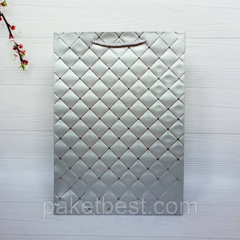 Подарунковий Пакет Преміум (31х42х12) Срібло, фото 1