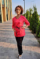 Оригінальна, модна, незвичайна медична жіноча куртка на кнопках з поясом в комплекті Грейсі, р. 42-58