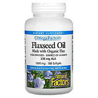 Льняное масло Natural Factors "Flaxseed Oil" 1000 мг (180 гелевых капсул)