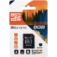 Карта Пам'яті Mibrand MicroSDHC 8gb 10 Class + Adapter (Чорний)