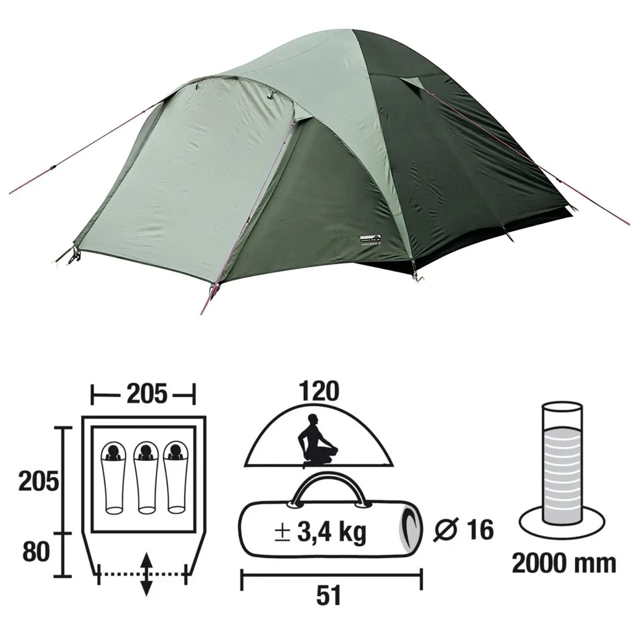 Палатка High Peak Nevada 3 Light Dark Olive/Light Olive (10085)