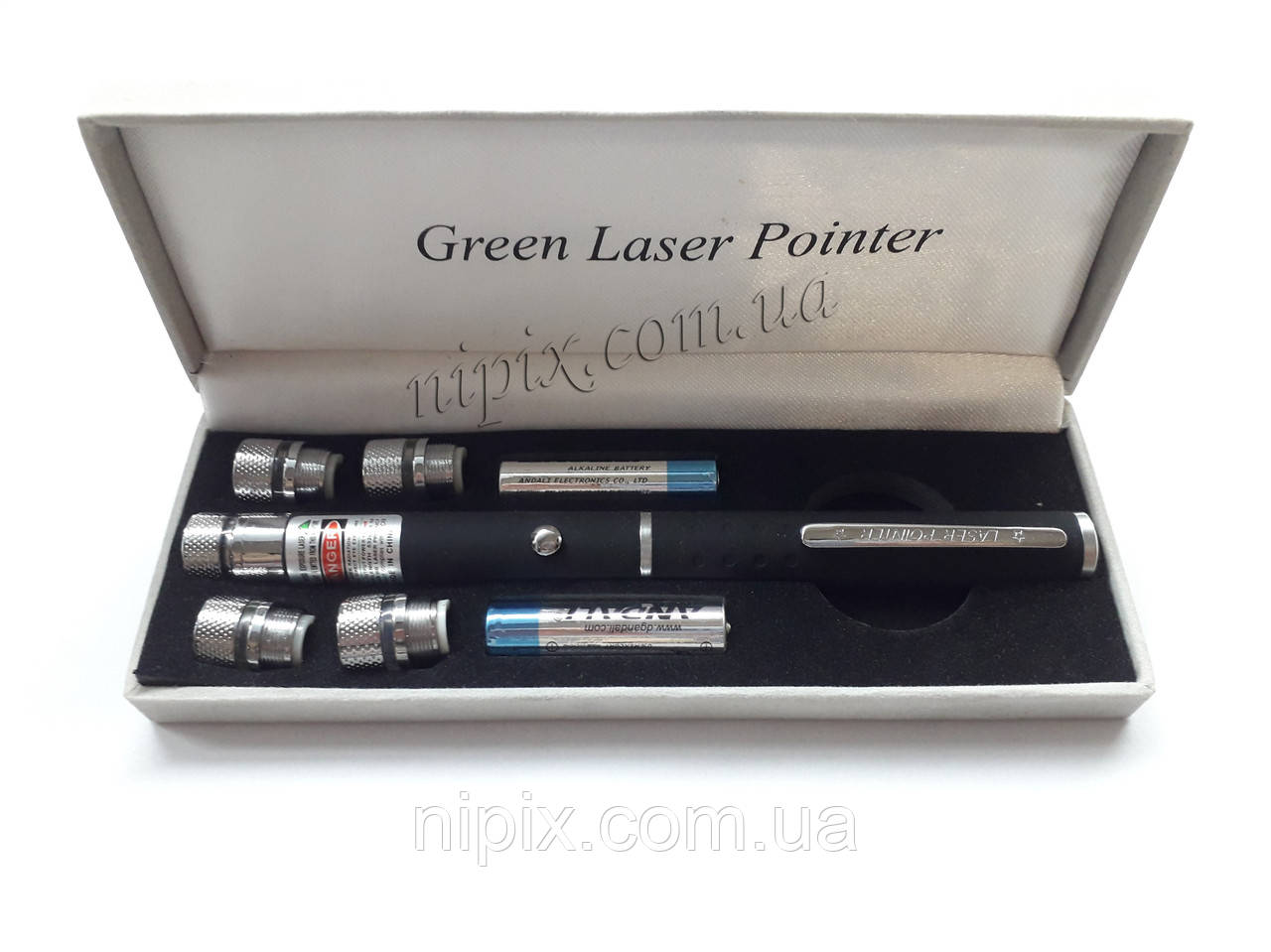 Потужна лазерна указка (зелена) Green Laser Pointer з 5 додатковими насадками
