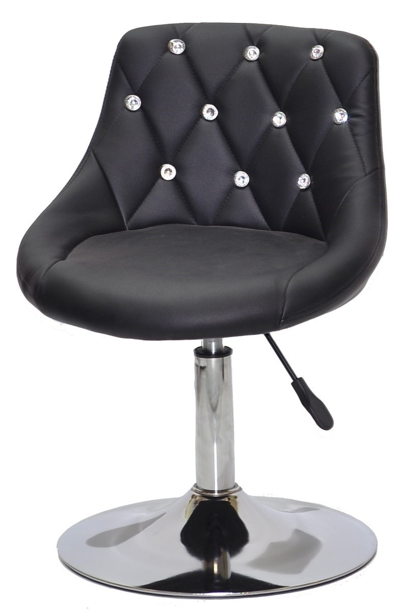 Стілець Foro SV CH-Base чорний шкірозамінник із каретною стяжкою зі стразами Swarovski, хромована кругла опора, фото 1