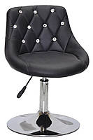 Стілець Foro SV CH-Base чорний шкірозамінник із каретною стяжкою зі стразами Swarovski, хромована кругла опора, фото 2
