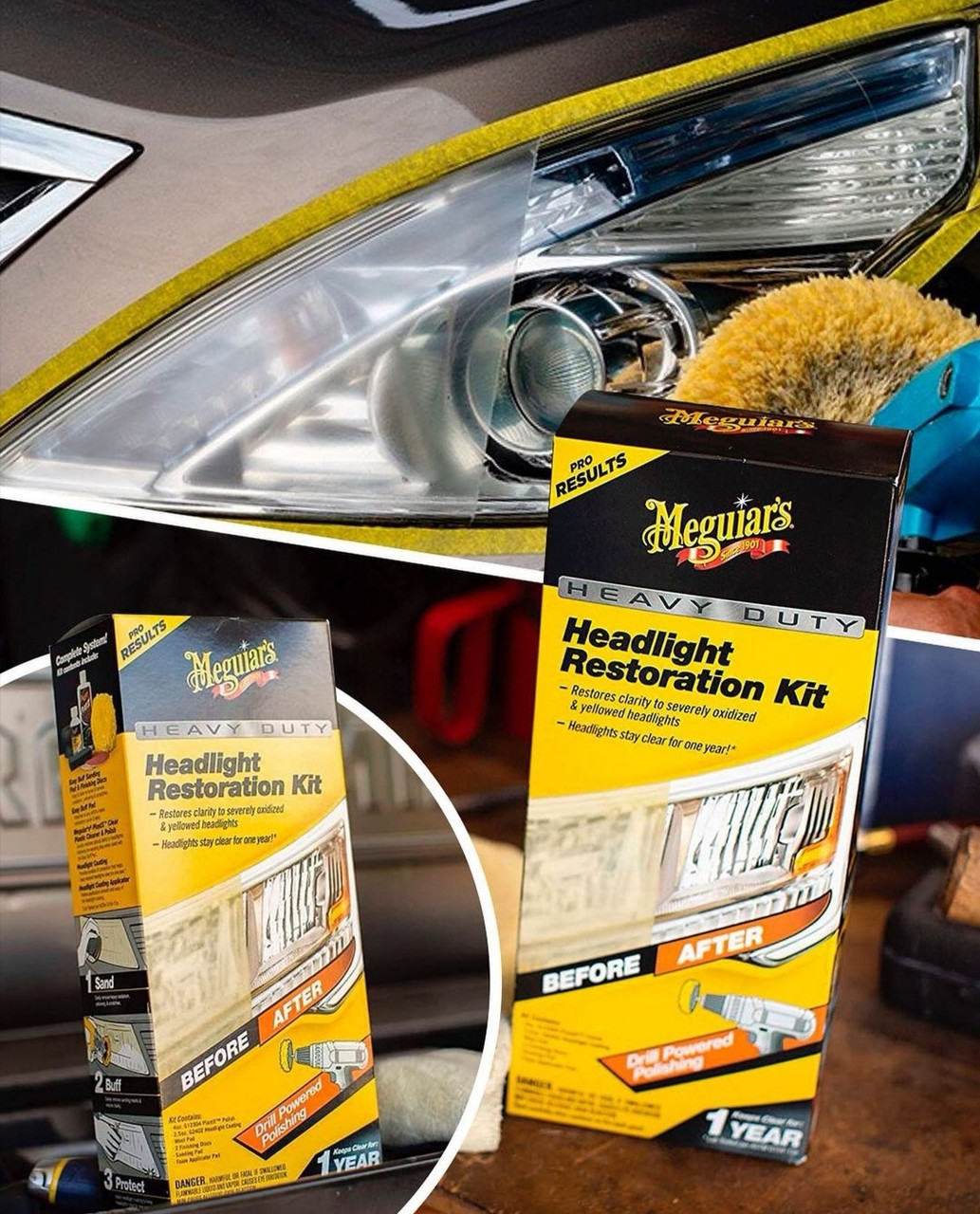 Набор для абразивного восстановления и защиты фар - Meguiar's Heavy Duty Headlight Restoration Kit (G2980) - фото 10 - id-p683080949