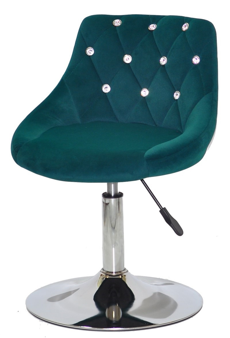 Стілець поворотний на одній ніжці з диском Foro SV CH-Base зелений В-1003 оксамит із каретною стяжкою зі стразами, фото 1