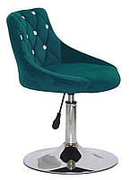 Стілець поворотний на одній ніжці з диском Foro SV CH-Base зелений В-1003 оксамит із каретною стяжкою зі стразами, фото 4