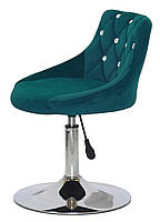 Стілець поворотний на одній ніжці з диском Foro SV CH-Base зелений В-1003 оксамит із каретною стяжкою зі стразами, фото 3
