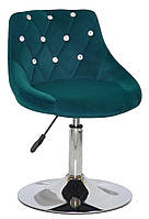 Стілець поворотний на одній ніжці з диском Foro SV CH-Base зелений В-1003 оксамит із каретною стяжкою зі стразами, фото 2