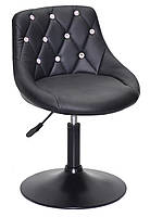 Стілець Foro SV BK-Base чорний шкірозамінник із каретною стяжкою зі стразами на чорній круглій опорі-нозі, фото 2