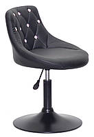 Стілець Foro SV BK-Base чорний шкірозамінник із каретною стяжкою зі стразами на чорній круглій опорі-нозі, фото 4