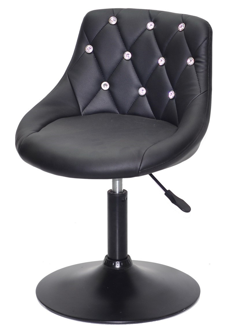 Стілець Foro SV BK-Base чорний шкірозамінник із каретною стяжкою зі стразами на чорній круглій опорі-нозі, фото 1
