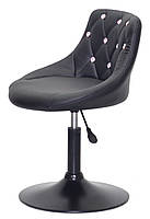 Стілець Foro SV BK-Base чорний шкірозамінник із каретною стяжкою зі стразами на чорній круглій опорі-нозі, фото 3