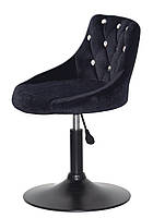 Стілець Foro SV BK-Base чорний В-1011 оксамит із каретною стяжкою зі стразами на чорній круглій опорі-ногі, фото 3