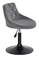 Стілець Foro SV BK-Base сірий В-1004 оксамит із каретною стяжкою зі стразами на чорній круглій опорі-ногі, фото 4