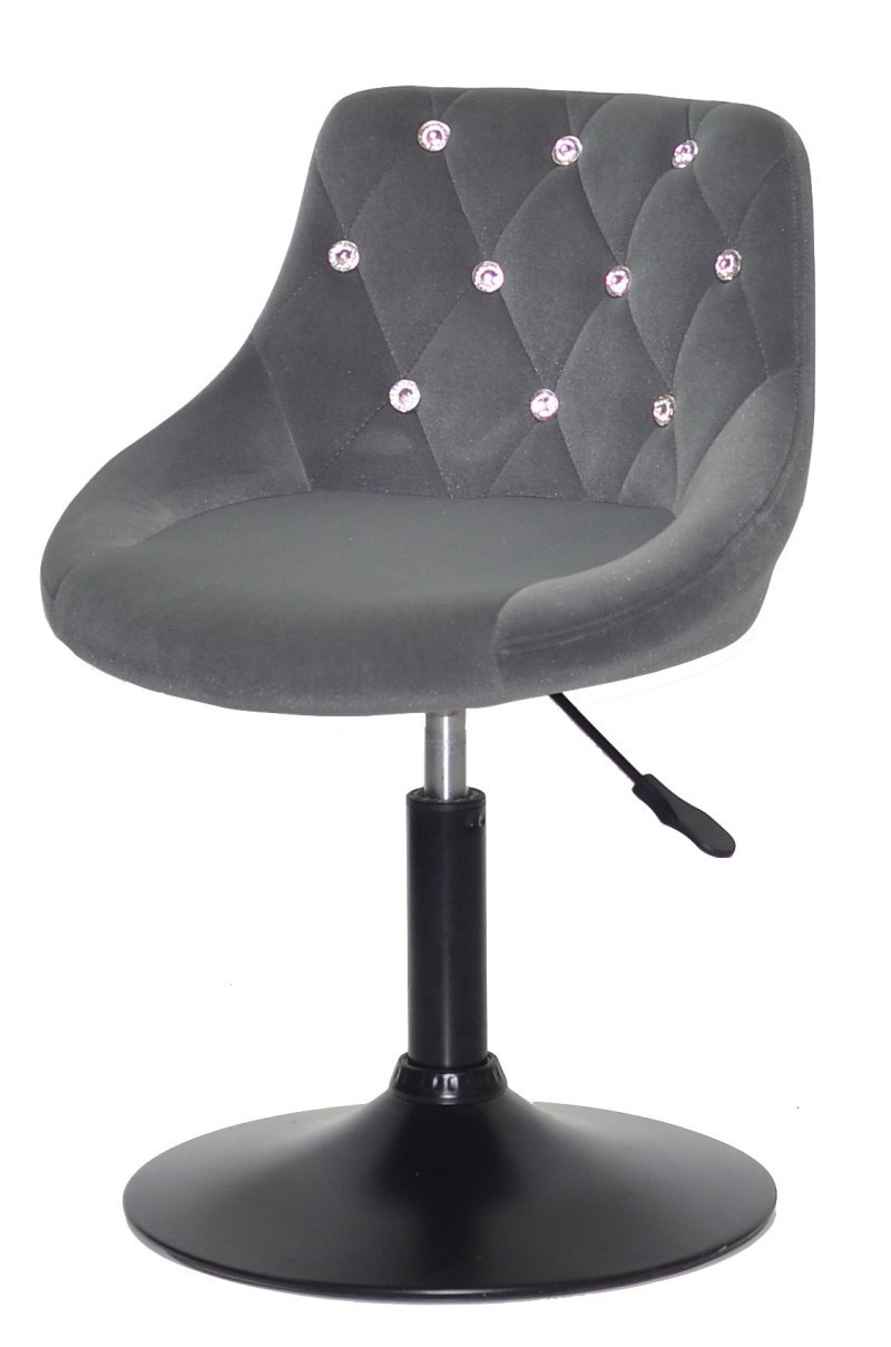 Стілець Foro SV BK-Base сірий В-1004 оксамит із каретною стяжкою зі стразами на чорній круглій опорі-ногі, фото 1