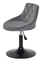 Стілець Foro SV BK-Base сірий В-1004 оксамит із каретною стяжкою зі стразами на чорній круглій опорі-ногі, фото 3