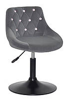 Стілець Foro SV BK-Base сірий В-1004 оксамит із каретною стяжкою зі стразами на чорній круглій опорі-ногі, фото 2