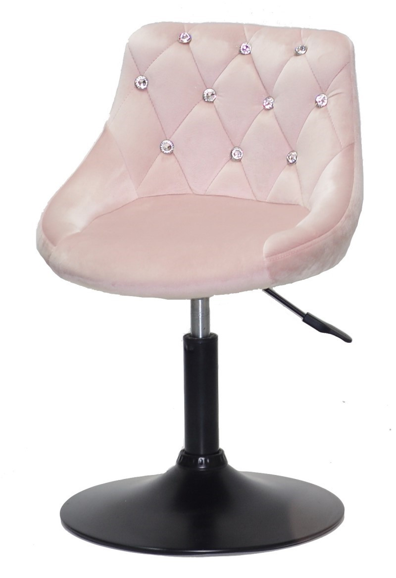 Стілець Foro SV BK-Base рожевий В-1021 оксамит із каретною стяжкою зі стразами на чорній круглій опорі-нозі, фото 1