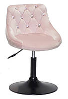Стілець Foro SV BK-Base рожевий В-1021 оксамит із каретною стяжкою зі стразами на чорній круглій опорі-нозі, фото 2