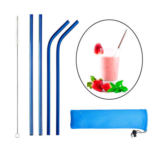 Трубочка для коктейлю металева еко соломинка 4 шт. багаторазова синій (005562), фото 1