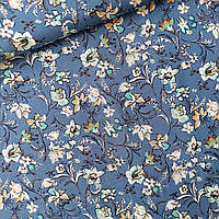 Штапель з густими квітами на блакитному, ш. 140 см