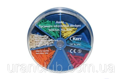 Клини дерев'яні Sycamore Interdental Wedges, Kerr (США) клини керр Набір в диспенсер 826, 500 шт/уп, фото 1