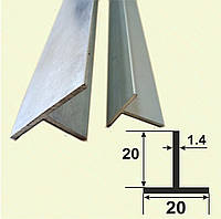 Алюминиевый тавр (Т-образный профиль) длина 3,0м 20*20*1,4, Серебро анод