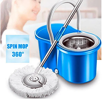 Турбо швабра с ведром Spin MOP 360 голубая с отжимом для уборки и мытья пола спин моп