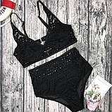Жіночий роздільний чорний купальник з мереживами, фото 4
