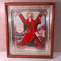 Ікона Андрій Першозваний святий апостол, лик 15х18 см, у світлому прямому дерев'яному кіоті