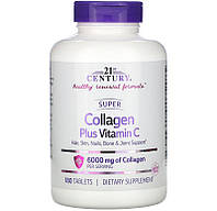 Коллаген с витамином С, 21st Century "Super Collagen Plus Vitamin C" 1000 мг (180 таблеток)