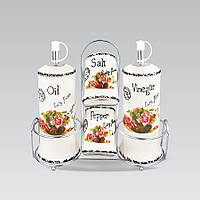 Набір для спецій Maestro MR-20050-04S Листівка троянда 4 керамічні ємності з підставкою