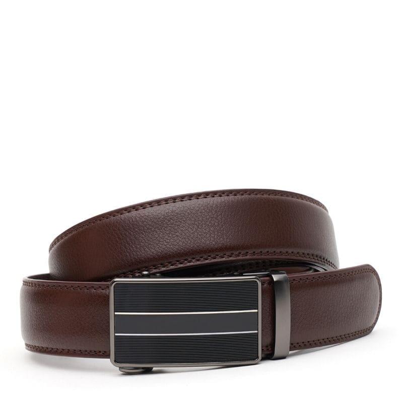 Мужской кожаный ремень с пряжкой автомат V1GKX37-brown, фото 1