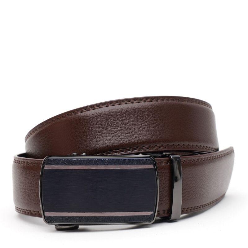 Кожаный мужской ремень с пряжкой автомат V1GKX27-brown, фото 1