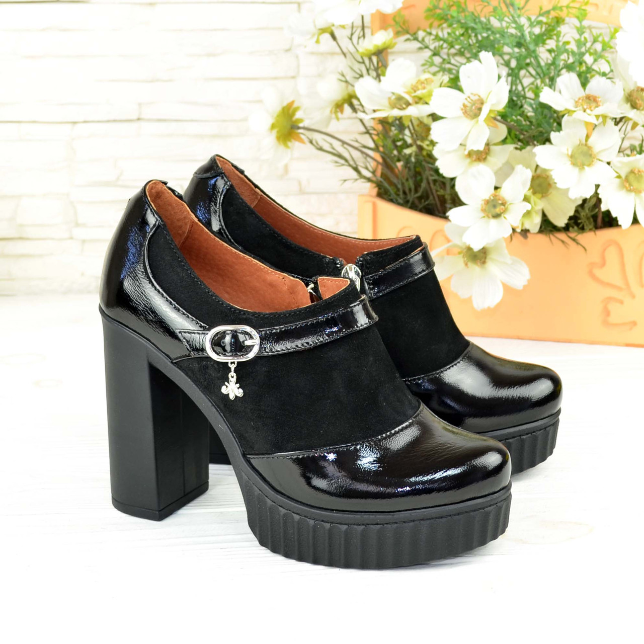 Жіночі туфлі на тракторній підошві, натуральна лакова шкіра і замша., фото 1