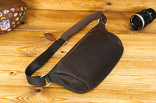 Шкіряна сумка Модель №56 міні, натуральна Вінтажна шкіра, колір коричневий відтінок Шоколад, фото 3