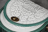 Жіноча шкіряна сумка ручної роботи напівкругла "Калина" біло-зелена, фото 6